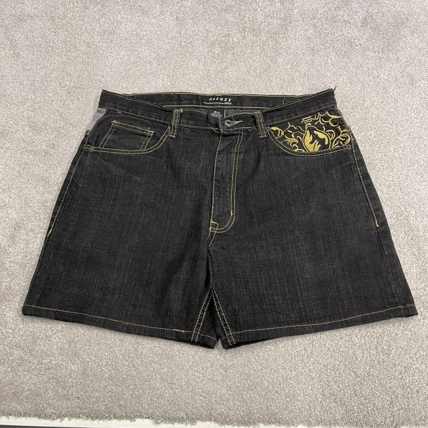 Y2k embroidered denim shorts black Refuse loose short skater style festival jorts