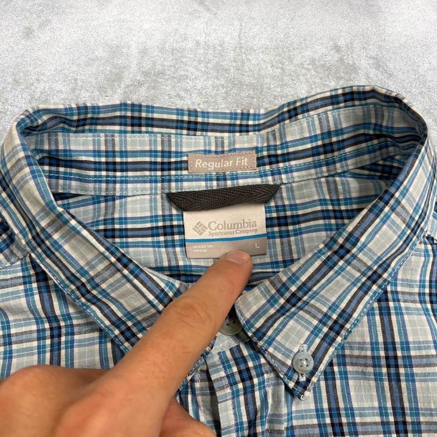 Columbia checkered short sleeve shirt blue Surf style check shirt summer festival