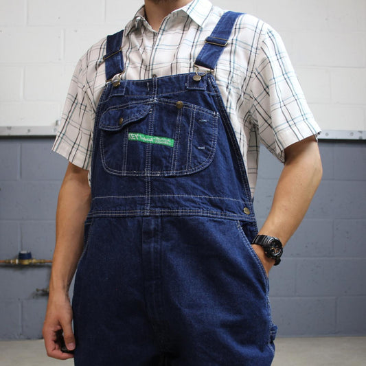 Vintage baggy denim Dungarees loose y2k blue Key workwear bib & brace overalls utility