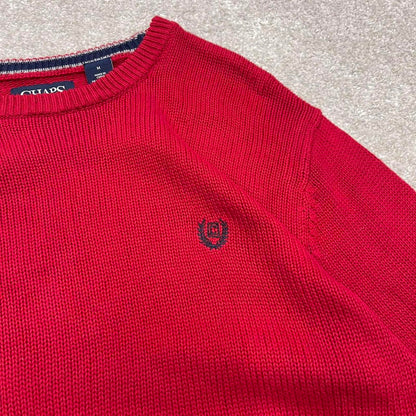 Vintage Y2K CHAPS knit sweater jumper red Embroidered logo 100% cotton knitted pullover