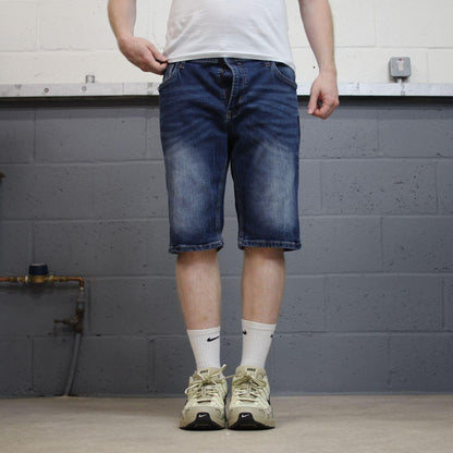 Y2K embroidered denim shorts blue Buffalo David Bitton 5 pocket stretch jorts summer festival