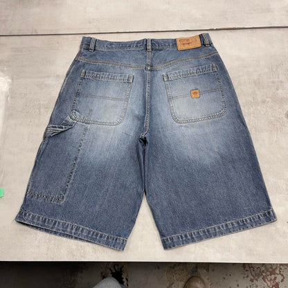 Mens baggy Ecko carpenter jorts W34 blue wide leg 90s style cargo shorts