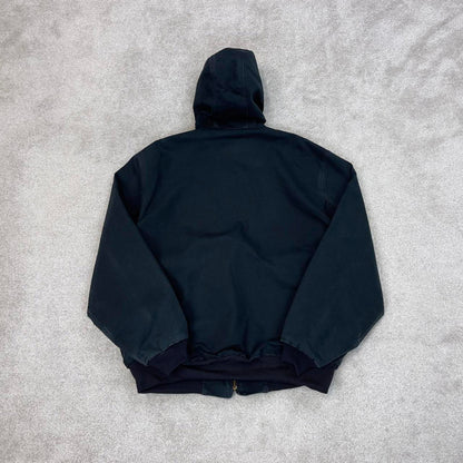 Vintage Black Carhartt hooded active jacket XL 90s style skater canvas bomber J131 BLK