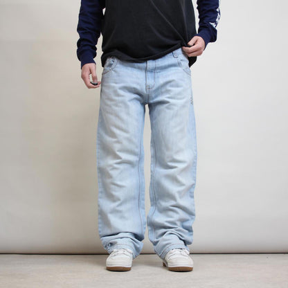 Blue Y2K skate jeans W38L32 loose Dodeca 90s style embroidered design jeans