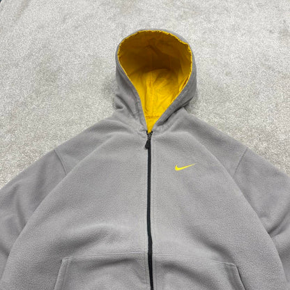 00s Nike technical windbreaker jacket reversible L men's y2k style yellow grey full zip hooded coat