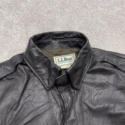 Vintage leather flight aviator bomber jacket brown L.L.Bean boxy genuine leather coat