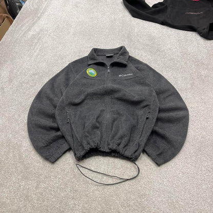 00s Columbia technical fleece M men's grey full zip up y2k style autumn adjustable waist