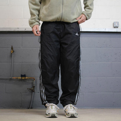 Vintage Y2K baggy Adidas tracksuit bottoms black Wide-leg embroidered lined leg popper track pants