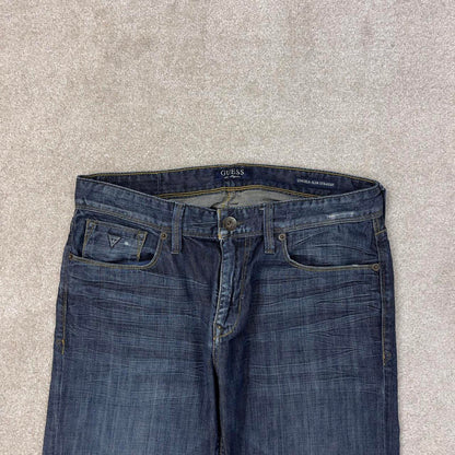 Blue Guess jeans W34L30 blue slim straight y2k 00s style jeans embroidered stitch detail