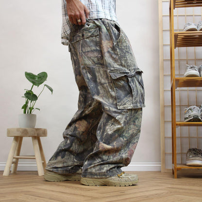 Vintage baggy mossy oak camo cargo pants Loose leg camouflage utility combat hunting trousers
