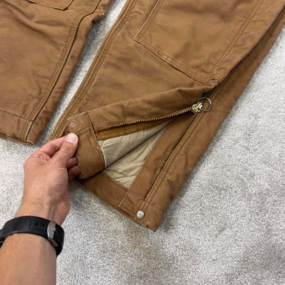 Tan Carhartt FR dungarees W42L36 padded canvas overalls 90s style fire resistant utility workwear