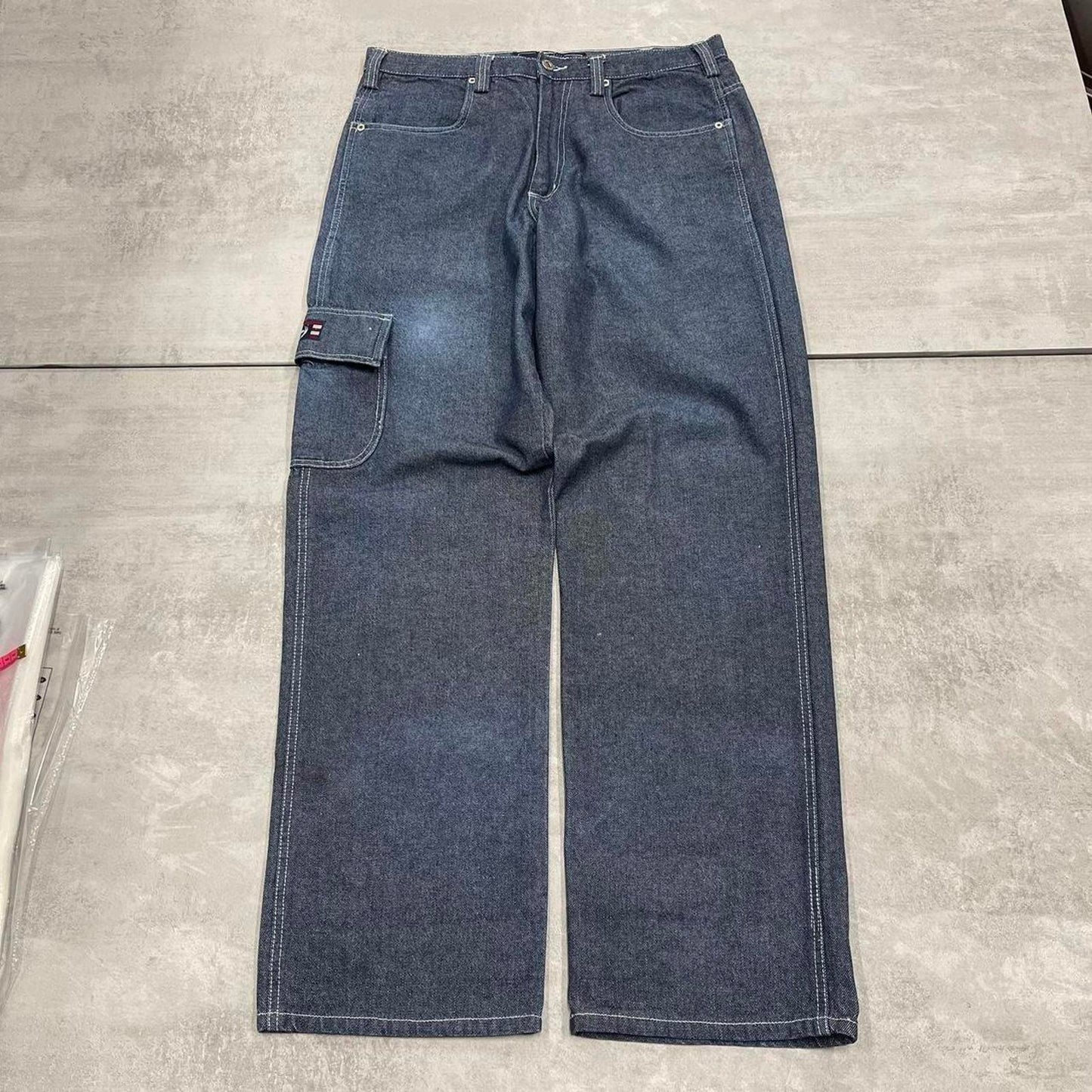 Blue baggy Phat Farm cargo jeans W34L34 loose wide leg thick denim