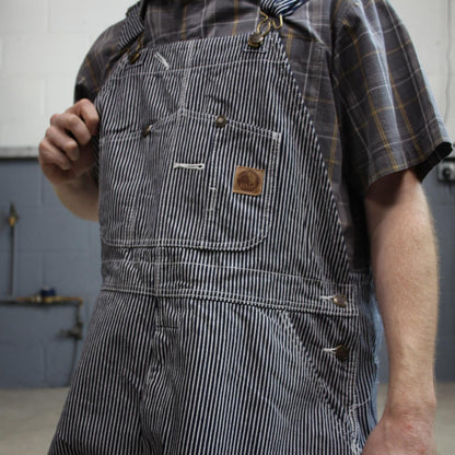 Vintage striped denim dungarees 00s Berne overalls navy
