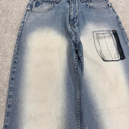 90s y2k baggy Akademiks jeans W32L34 loose wide leg blue denim skater style pants casual wear autumn