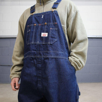 Vintage y2k baggy denim Dungarees loose leg blue Round House workwear bib & brace overalls utility