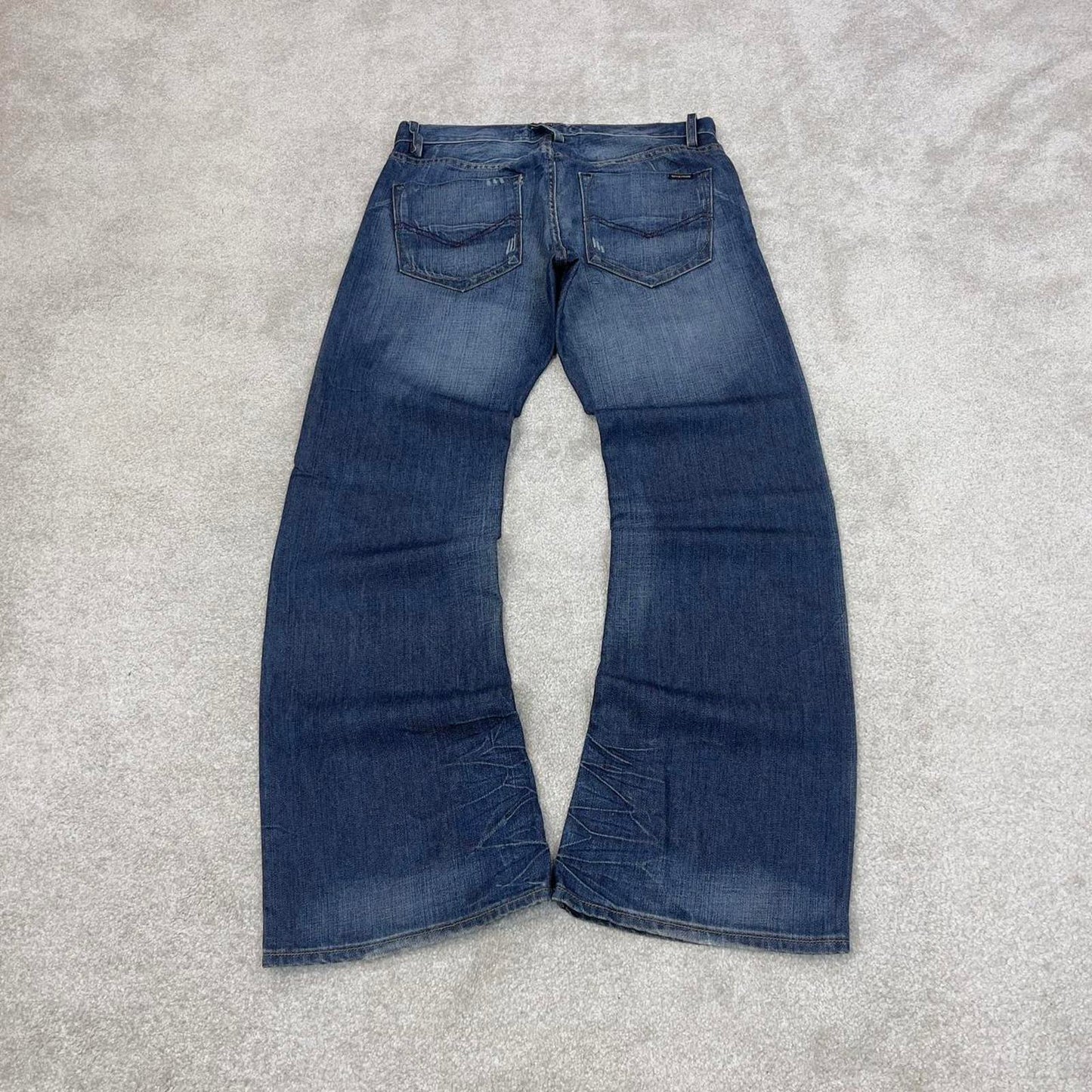Blue Energie jeans W34L34 loose bootcut y2k 00s style jeans embroidered stitch detail
