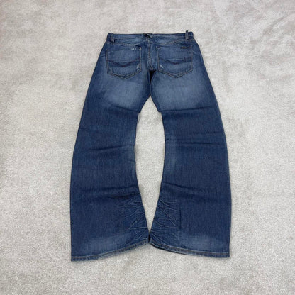 Blue Energie jeans W34L34 loose bootcut y2k 00s style jeans embroidered stitch detail
