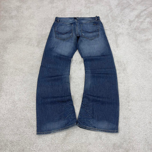 Blue Energie jeans W34L34 loose bootcut y2k 00s style jeans embroidered stitch detail