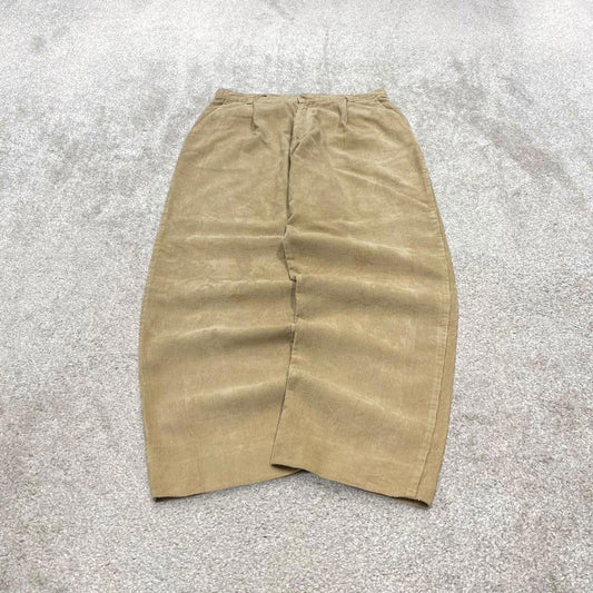 Vintage baggy pleated corduroy pants beige Lands’ End wide wale chunky cord trousers