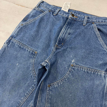 Blue Denim Carhartt double knee carpenter jeans W31L32 90s style thick denim loose leg cargos