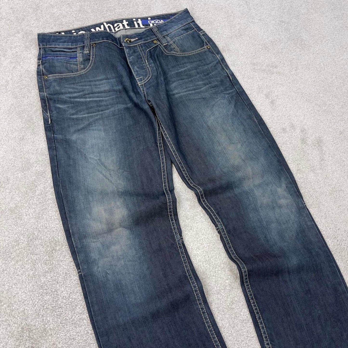 Blue Gio Goi jeans W34L34 blue loose straight y2k 00s style jeans waist patch