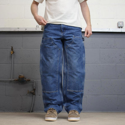Blue Denim Carhartt double knee carpenter jeans W31L32 90s style thick denim loose leg cargos