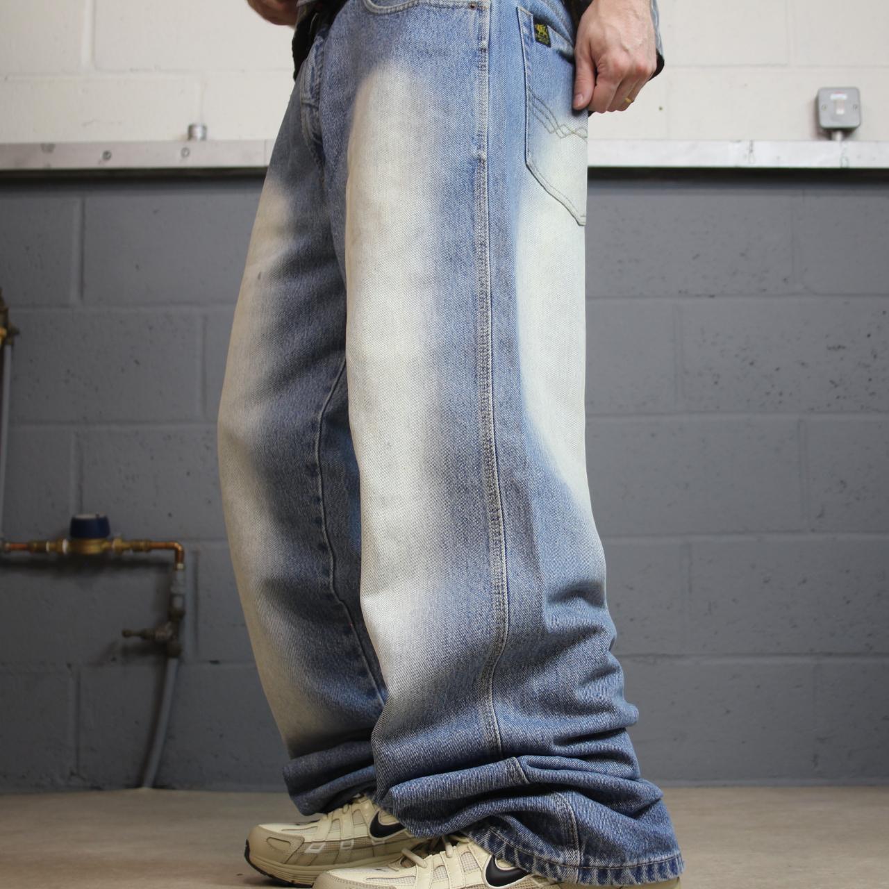 Y2K baggy embroidered jeans blue denim W34L34 Brock loose surf style pants
