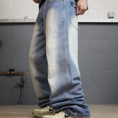 Y2K baggy embroidered jeans blue denim W34L34 Brock loose surf style pants