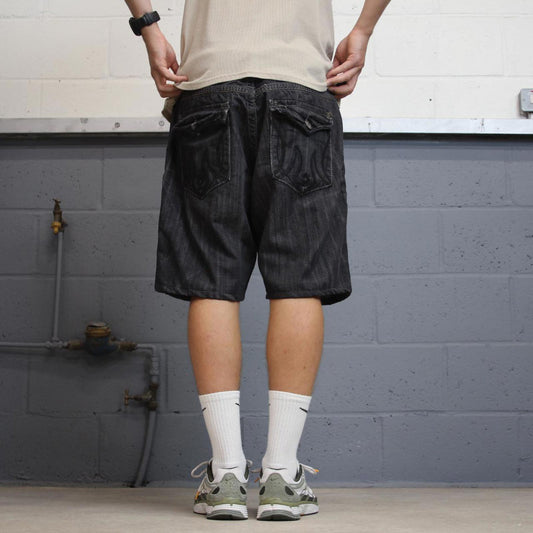 Black embroidered MEK DNM jorts W38