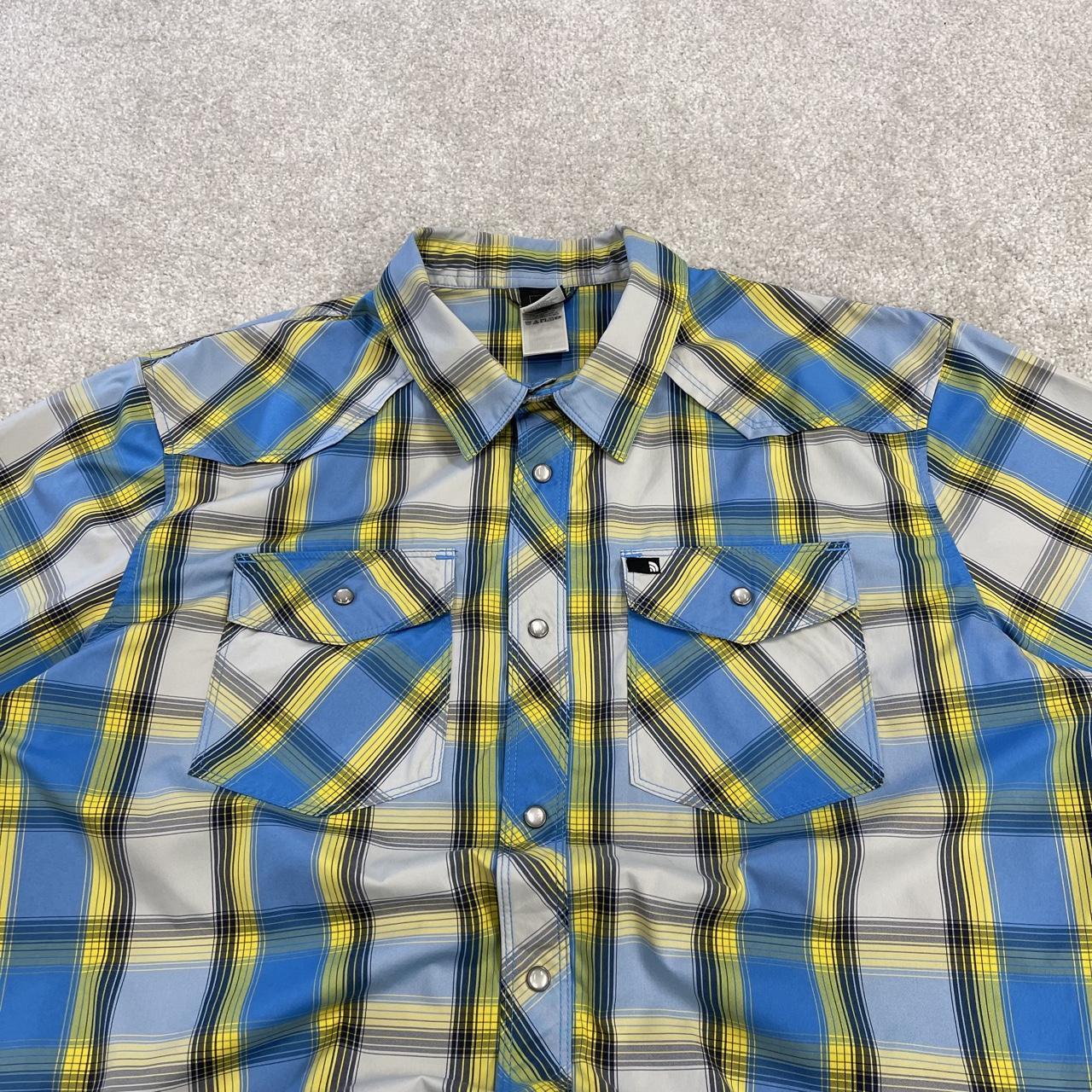 North Face checkered short sleeve shirt blue TNF Festival style surf check shirt