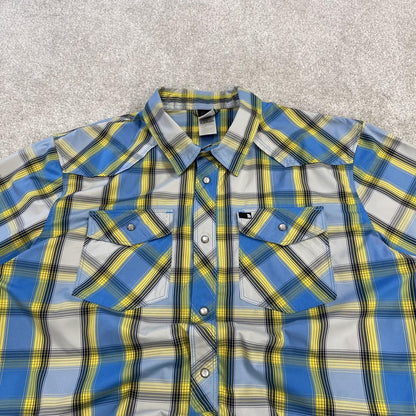 North Face checkered short sleeve shirt blue TNF Festival style surf check shirt