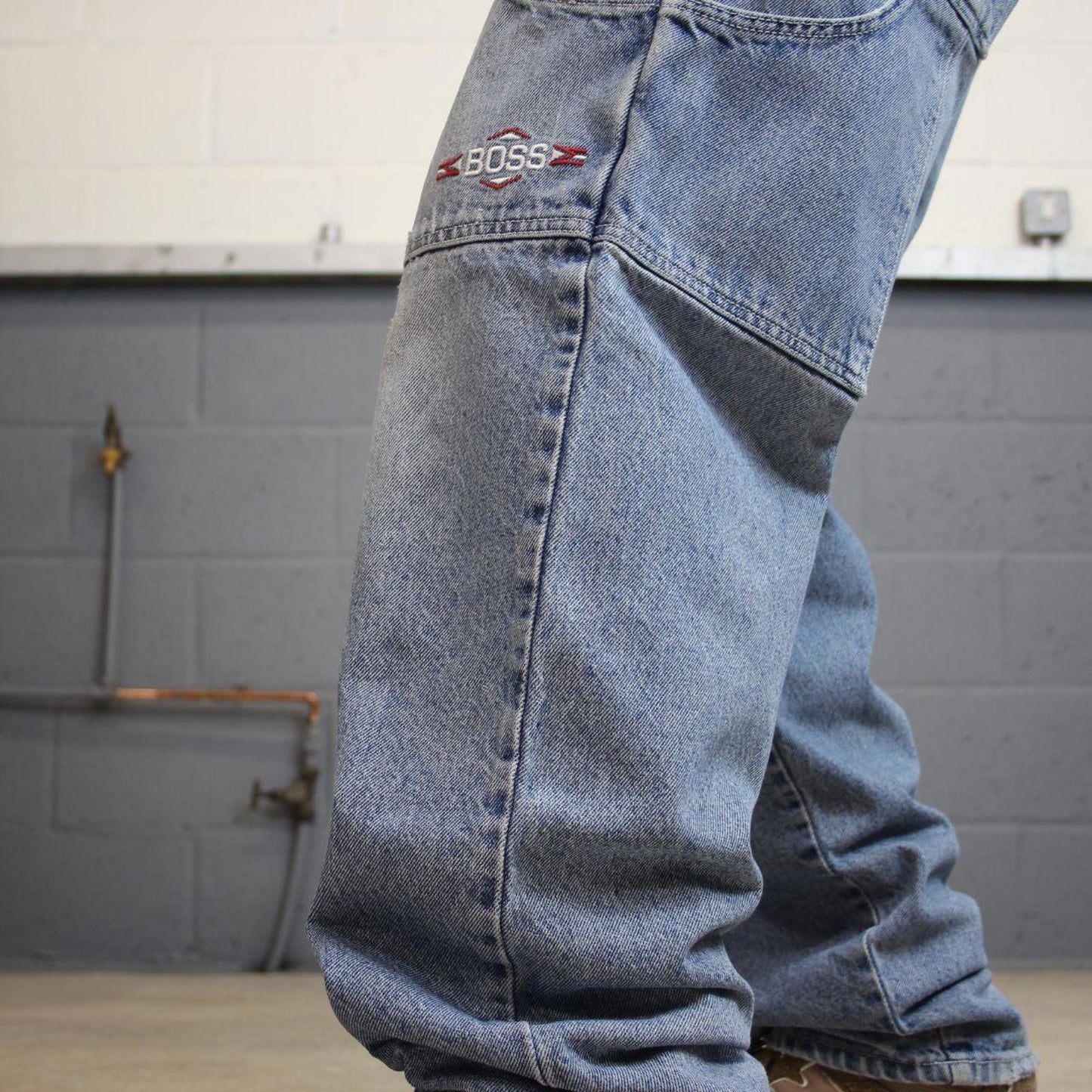 BOSS baggy carpenter jeans y2k loose W32L32 thick denim skater style pants casual wear autumn