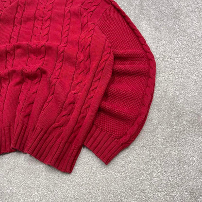 00s Nautica cable knit sweater jumper embroidered XL men's red knitted pull over y2k 90s style