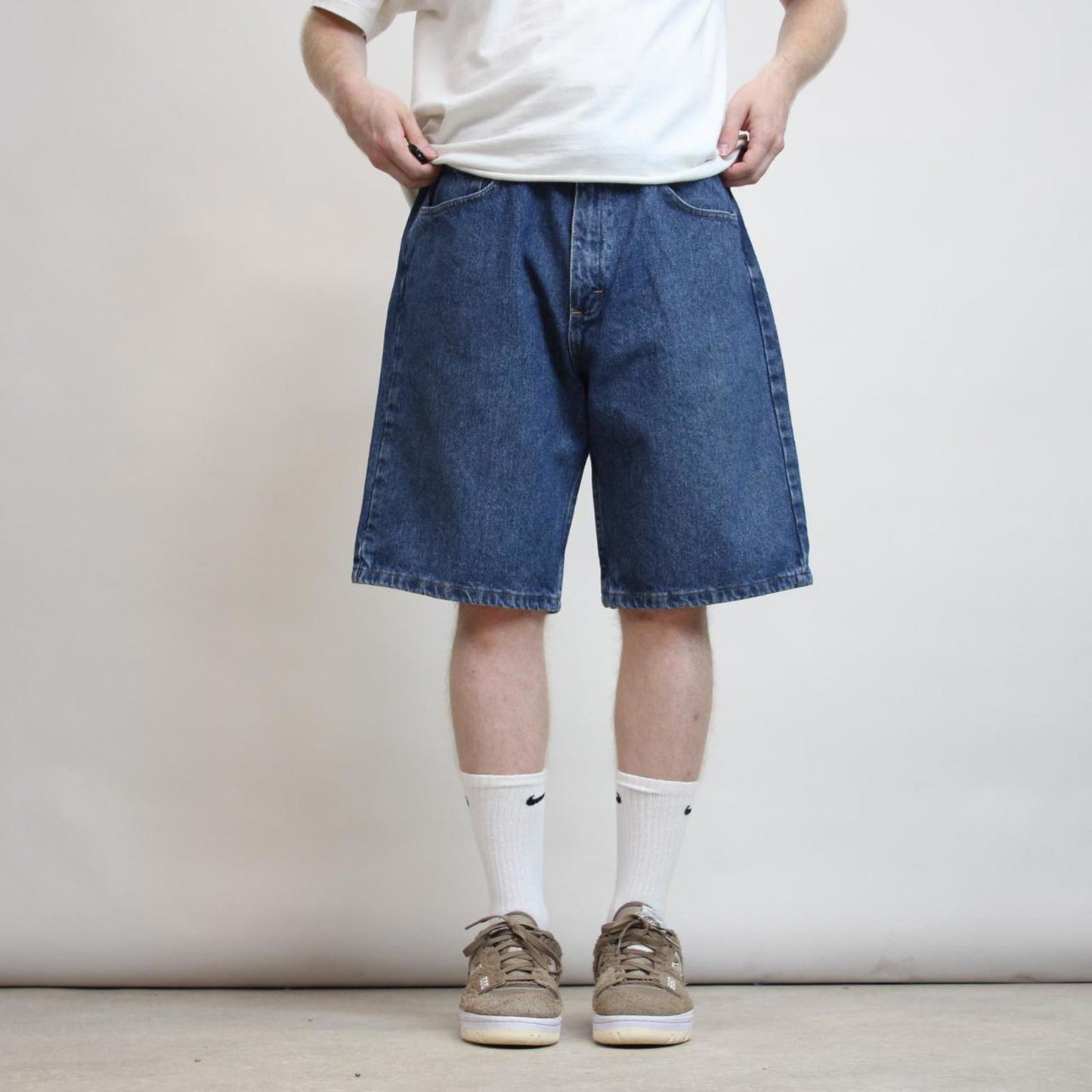 Baggy Wrangler jorts W36 blue denim Y2K skater style jorts waist patch