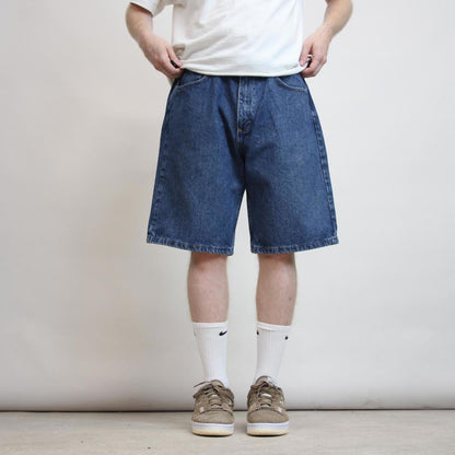 Baggy Wrangler jorts W36 blue denim Y2K skater style jorts waist patch