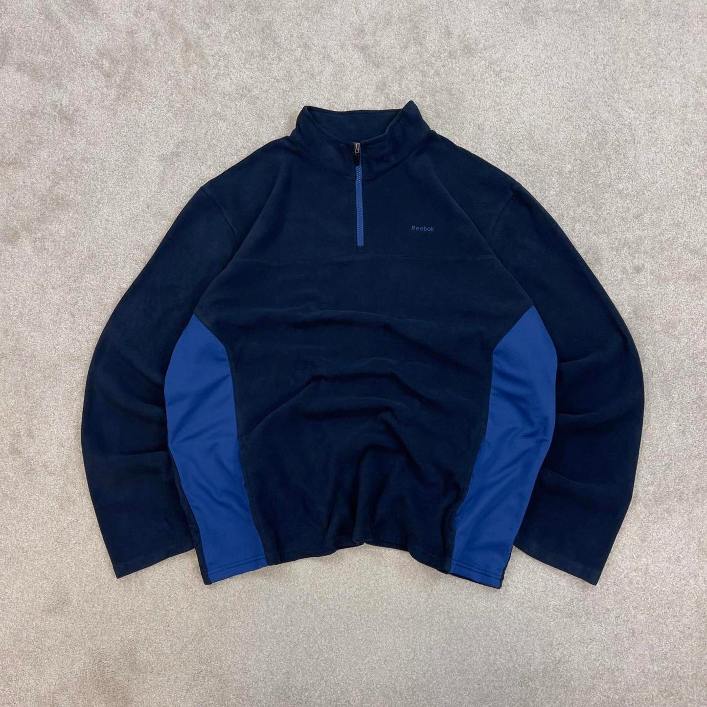 Navy Blue Reebok technical fleece XXL y2k style quarter zip autumn outdoors wear casual paneled