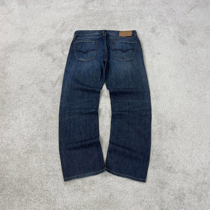 Blue Guess jeans W34L30 blue slim straight y2k 00s style jeans embroidered stitch detail