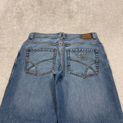 Y2K embroidered baggy Enyce jeans wide leg blue Loose fit denim skater style pants