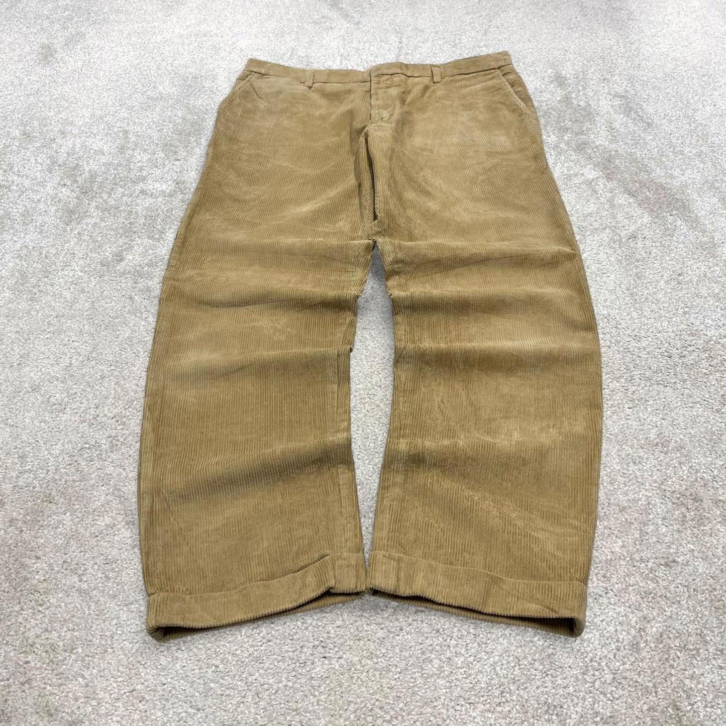 Tan Lands End wide wale corduroy trousers W36L31 baggy jumbo cord pants 90s skate