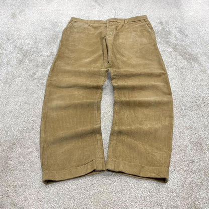 Tan Lands End wide wale corduroy trousers W36L31 baggy jumbo cord pants 90s skate