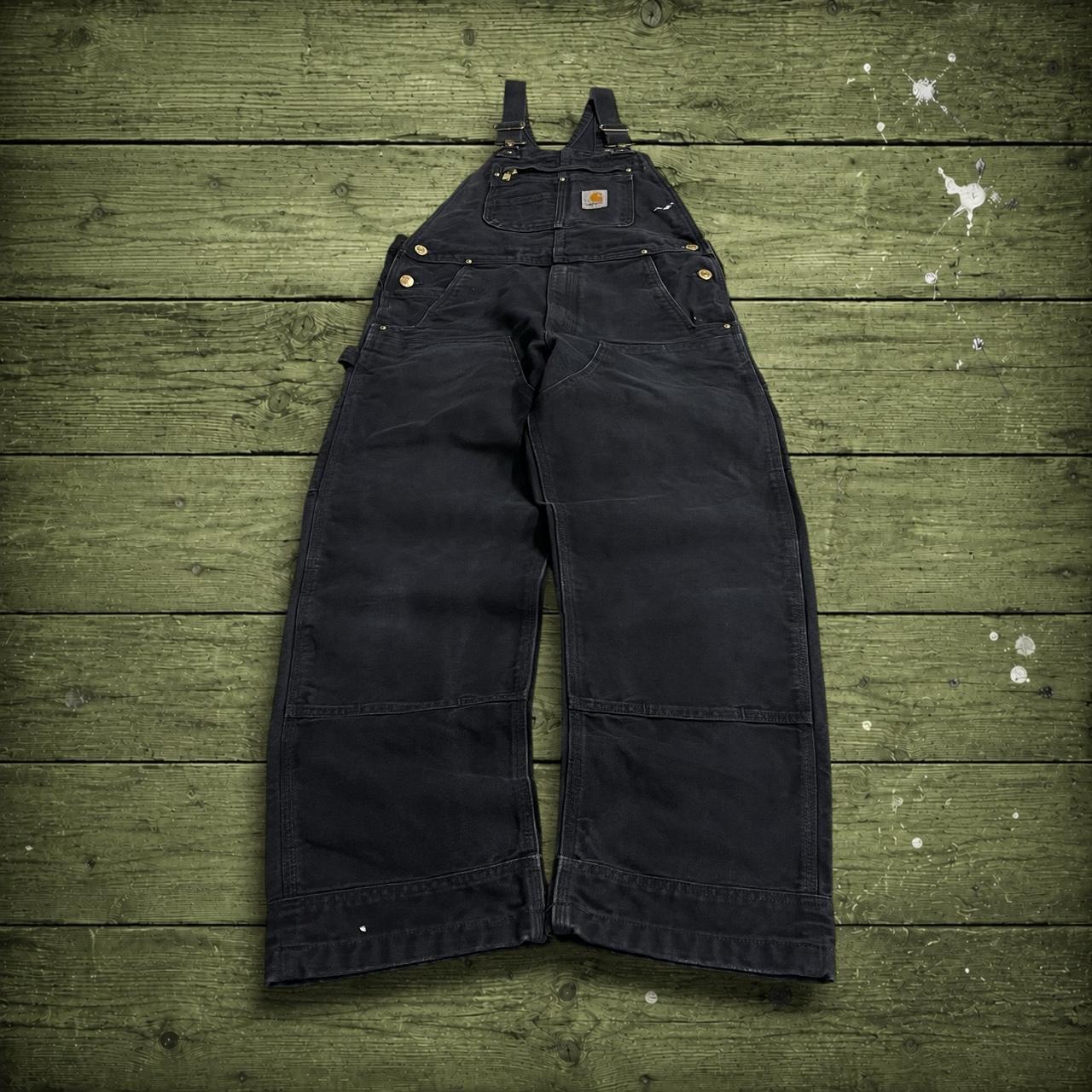 Carhartt dungarees y2k double knee black Festival / skate wear bib utility work overalls