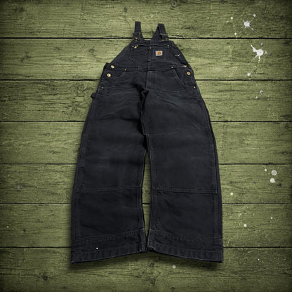 Carhartt dungarees y2k double knee black Festival / skate wear bib utility work overalls