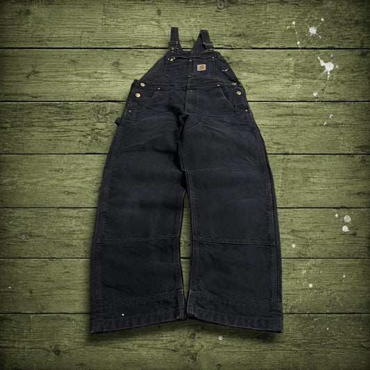 Carhartt dungarees y2k double knee black Festival / skate wear bib utility work overalls