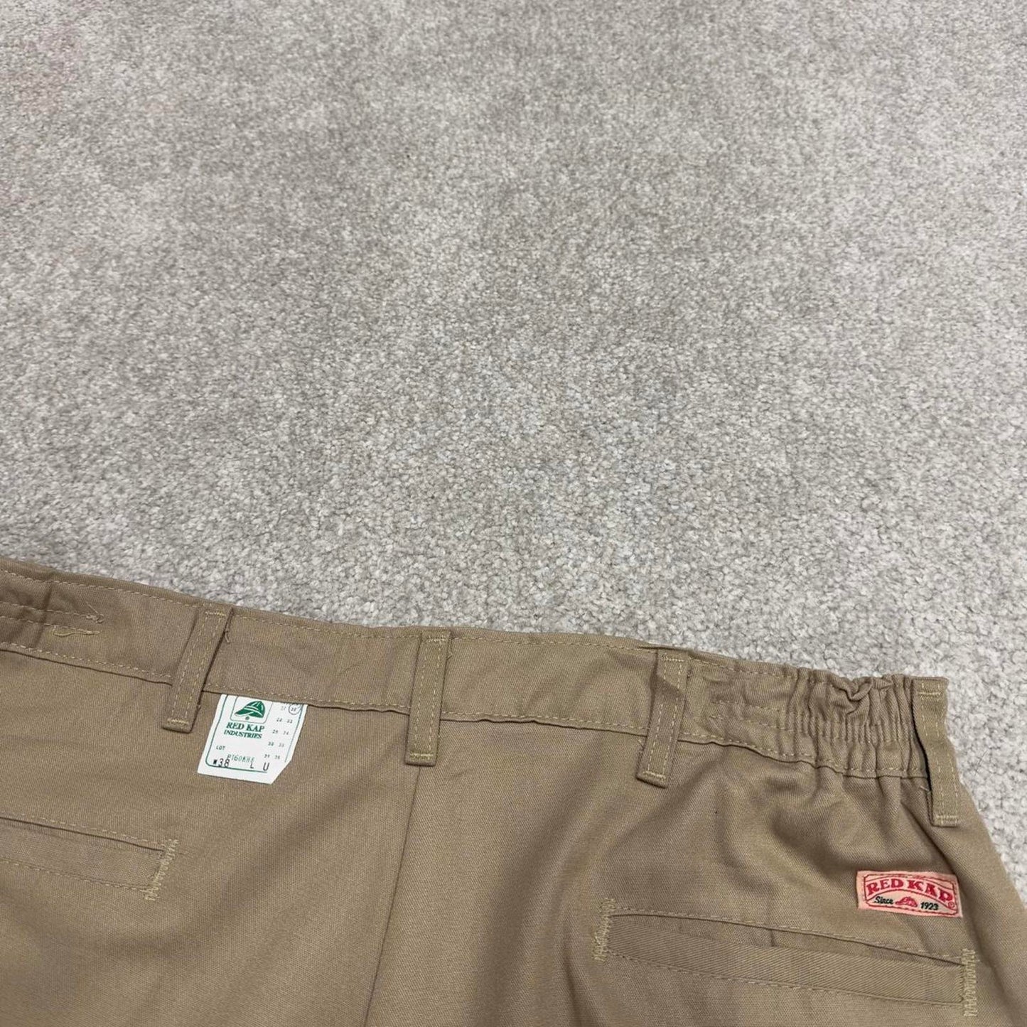 Y2k baggy work pants loose beige Chino style skate trousers Red Kap workwear patch logo