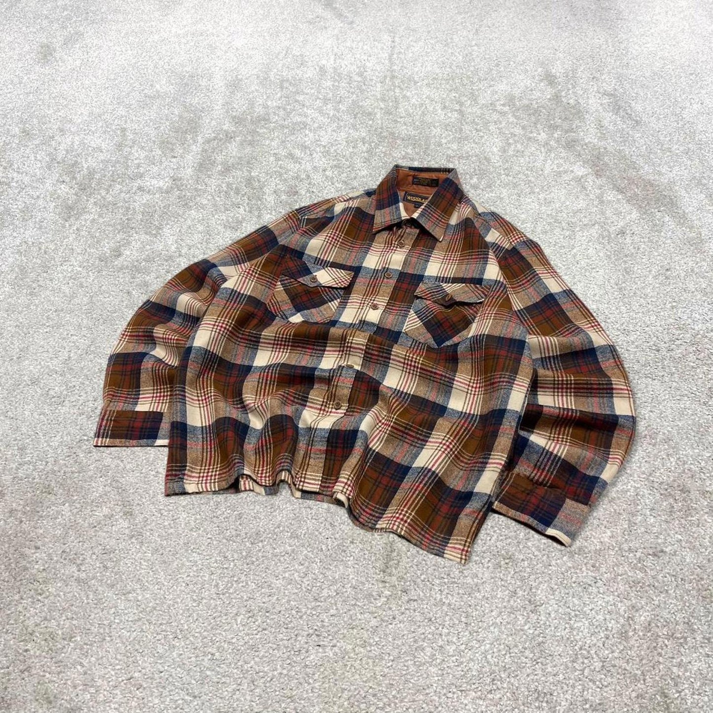 Checkered plaid flannel shirt autumnal L brown men's long sleeve thick button up y2k style