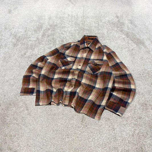 Checkered plaid flannel shirt autumnal L brown men's long sleeve thick button up y2k style