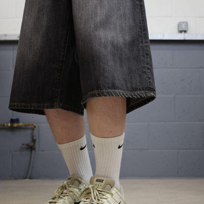 Baggy long denim shorts y2k black Artful Dodger skater style brand surf jorts