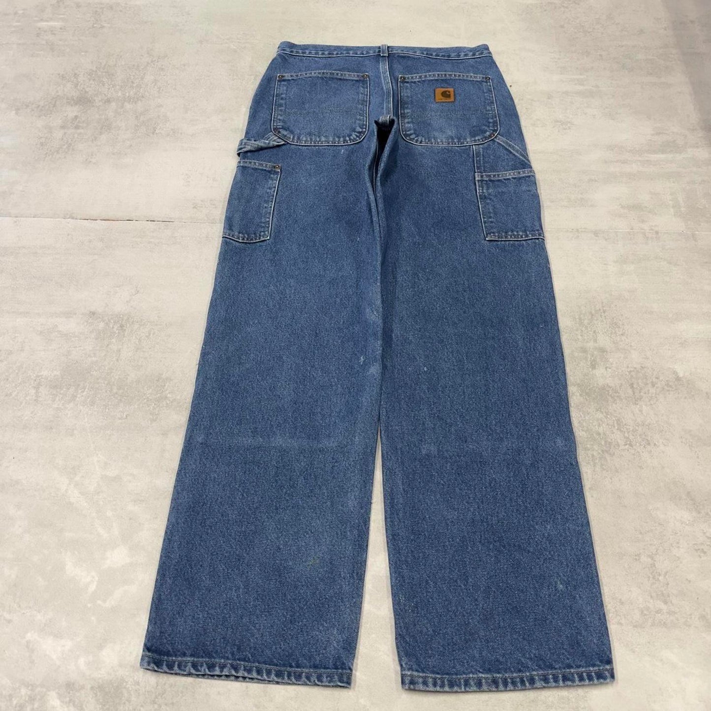 Blue Denim Carhartt double knee carpenter jeans W31L32 90s style thick denim loose leg cargos