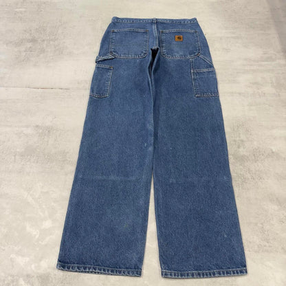 Blue Denim Carhartt double knee carpenter jeans W31L32 90s style thick denim loose leg cargos