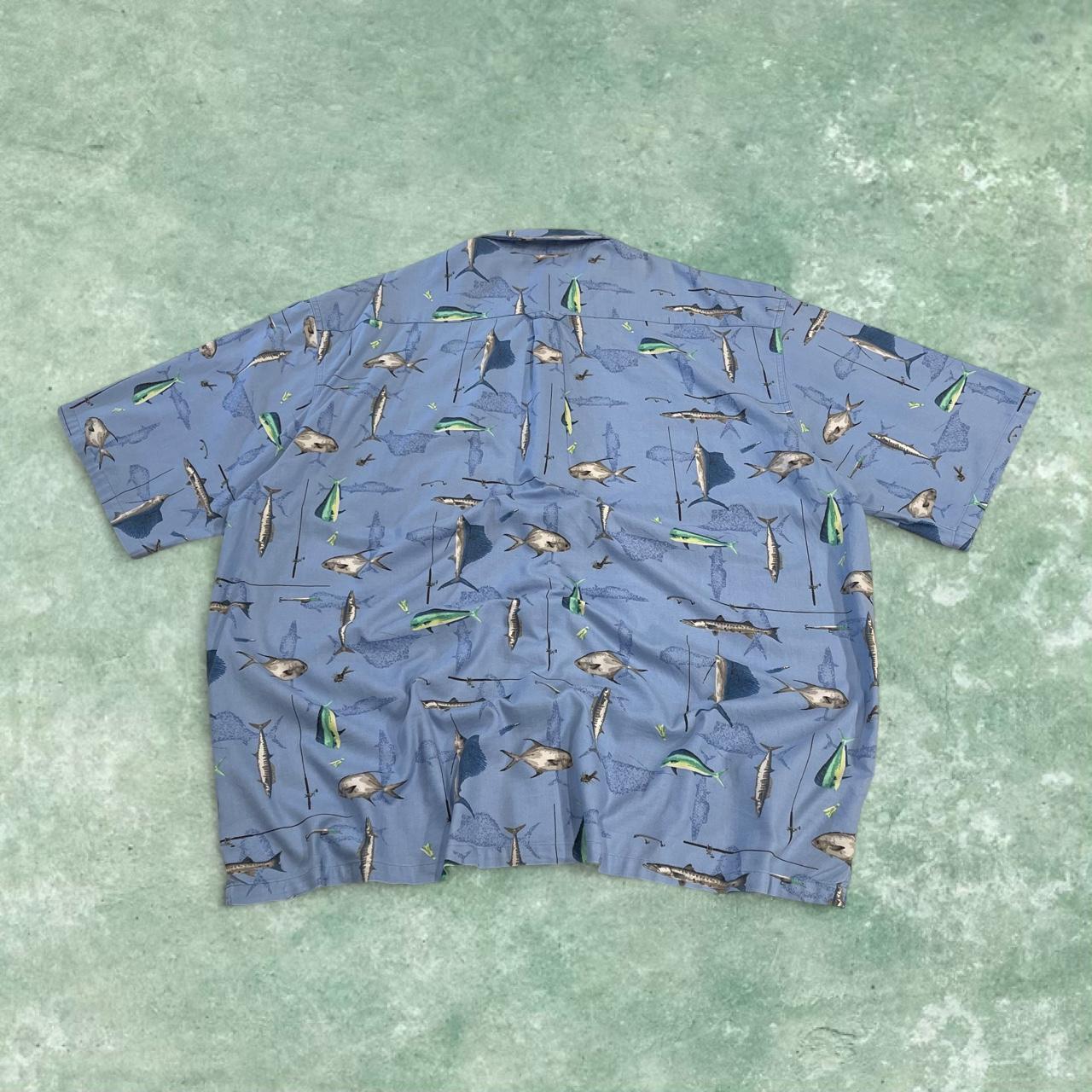 Columbia funky pattern short sleeve shirt y2k blue Festival surf style fishing design summer shirt